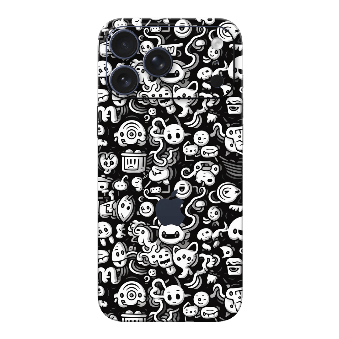 iPhone 17 Pro MAX Print Printed Custom SIGNATURE Pictogram Party Monochrome Black and White Icons Faces Skin Wrap Sticker Decal Cover Protector by QSKINZ | QSKINZ.COM