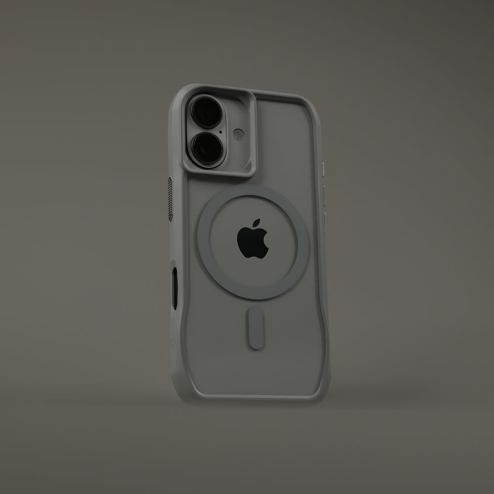 iPhone 17 Qcaze DUO Lunar GREY Skin and Case Set Close Up Rear