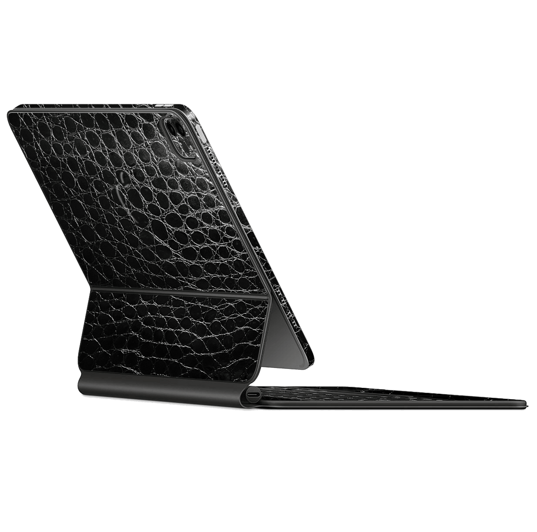 Magic Keyboard for iPad Pro 12.9" M1 (5th Gen, 2021) Luxuria Black Leather Alligator Crocodile 3D Textured Skin Wrap Sticker Decal Cover Protector by EasySkinz