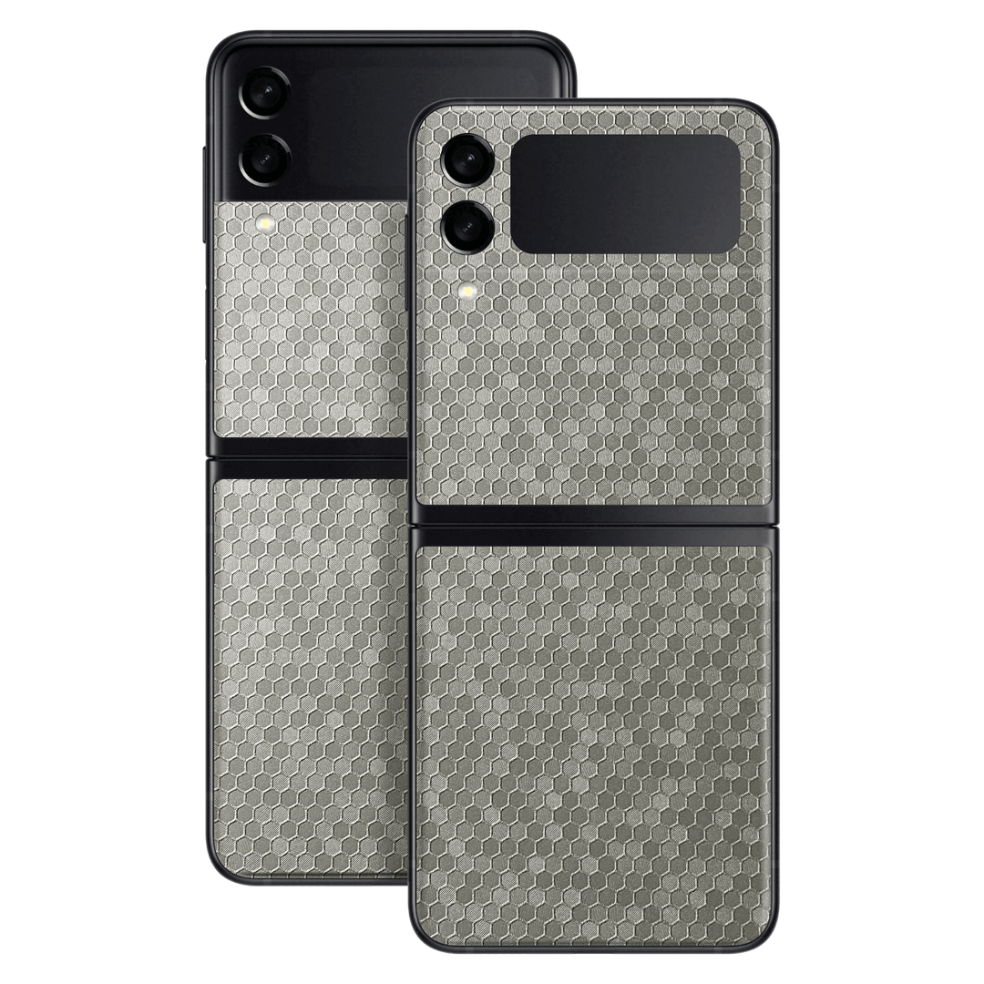 Samsung Galaxy Z Flip 3 Luxuria Silver Honeycomb 3D Textured Skin Wrap Sticker Decal Cover Protector by EasySkinz | EasySkinz.com