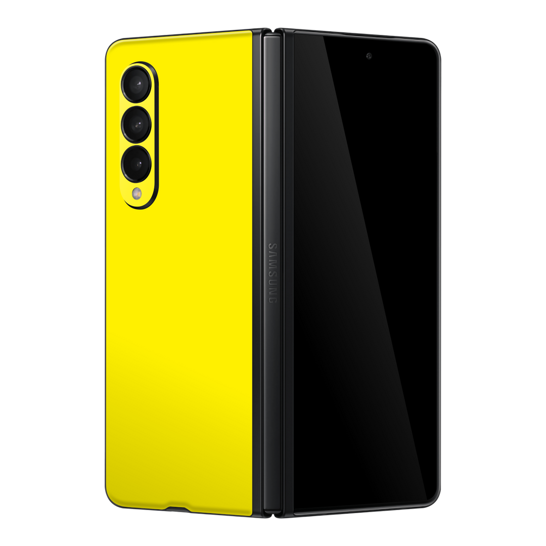 Samsung Galaxy Z Fold 3 Gloss Glossy Lemon Yellow Skin Wrap Sticker Decal Cover Protector by EasySkinz