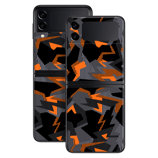 Samsung Galaxy Z Flip 3 Print Printed Custom Signature Sharp-Edged Orange Camo Camouflage Skin Wrap Sticker Decal Cover Protector by EasySkinz | EasySkinz.com