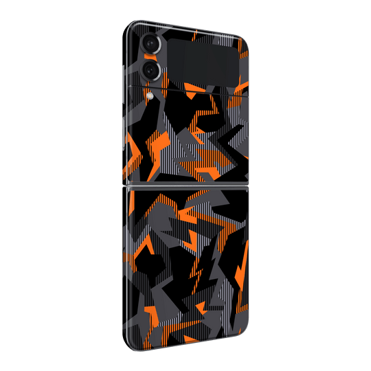 Samsung Galaxy Z Flip 4 (2022) Print Printed Custom Signature Sharp-Edged Orange Camo Camouflage Skin Wrap Sticker Decal Cover Protector by EasySkinz | EasySkinz.com