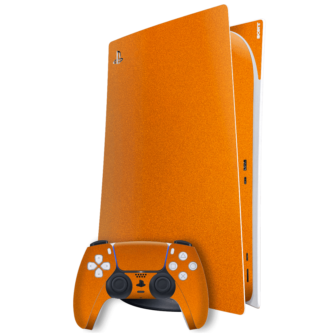 Playstation 5 (PS5) DISC Edition Fiery Orange Tuning Metallic Gloss Finish Skin Wrap Sticker Decal Cover Protector by EasySkinz | EasySkinz.com