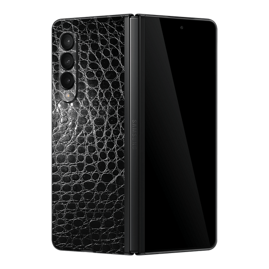 Samsung Galaxy Z Fold 3 Luxuria Black Leather Alligator Crocodile Reptile 3D Textured Skin Wrap Sticker Decal Cover Protector by EasySkinz