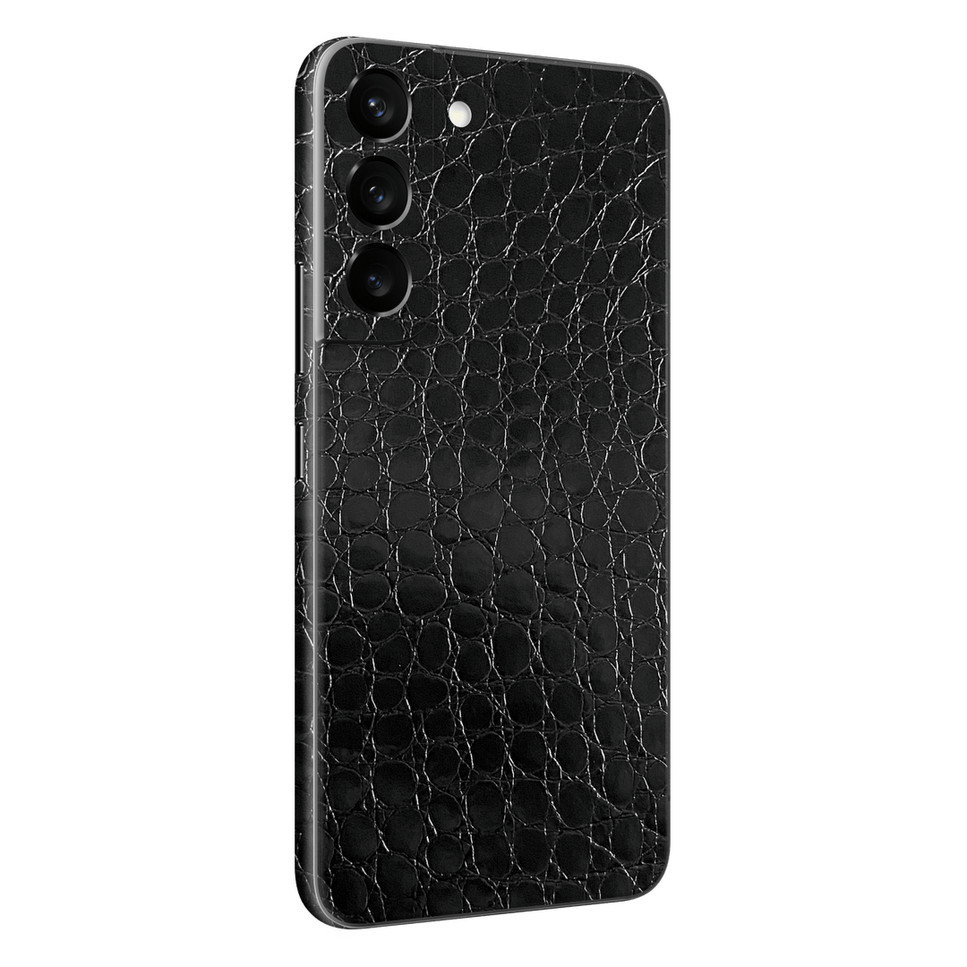 Samsung Galaxy S22+ PLUS Luxuria Black Leather Alligator Crocodile Reptile 3D Textured Skin Wrap Decal Cover Protector by EasySkinz | EasySkinz.com