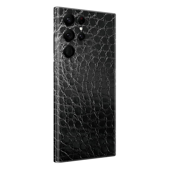 Samsung Galaxy S22 ULTRA Luxuria Black Leather Alligator Crocodile Reptile 3D Textured Skin Wrap Decal Cover Protector by EasySkinz | EasySkinz.com