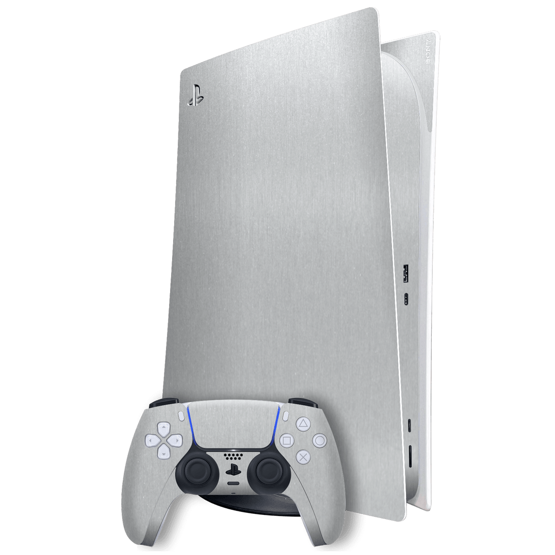 Playstation 5 (PS5) DIGITAL EDITION Brushed Metal Aluminium Metallic Skin Wrap Sticker Decal Cover Protector by EasySkinz | EasySkinz.com