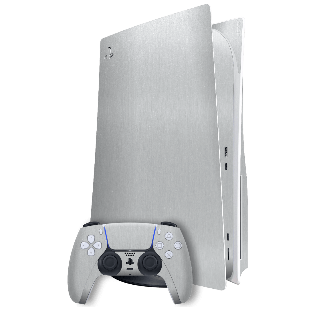 Playstation 5 (PS5) DISC Edition Brushed Metal Aluminium Metallic Skin Wrap Sticker Decal Cover Protector by EasySkinz | EasySkinz.com