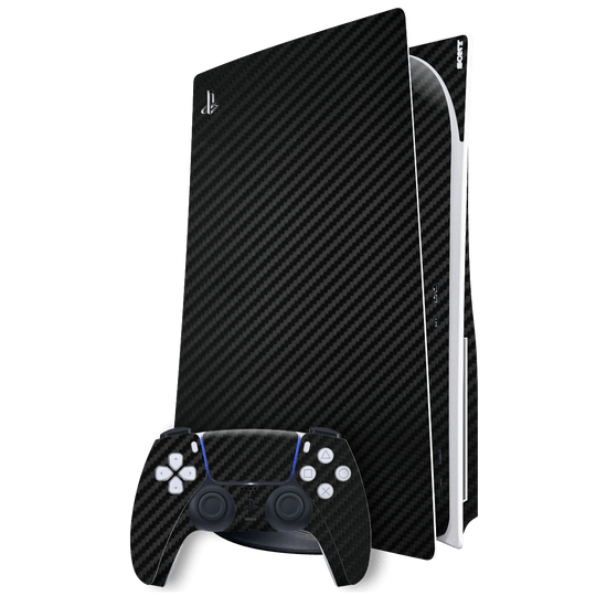 Playstation 5 (PS5) DISC Edition Black 3D Textured Carbon Fibre Fiber Skin Wrap Sticker Decal Cover Protector by EasySkinz | EasySkinz.com