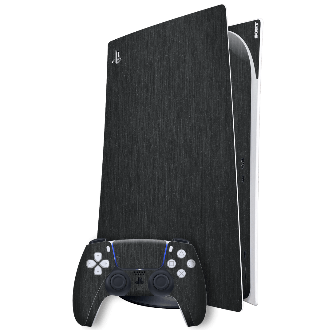 Playstation 5 (PS5) DIGITAL EDITION Brushed Metal Black Metallic Skin Wrap Sticker Decal Cover Protector by EasySkinz | EasySkinz.com