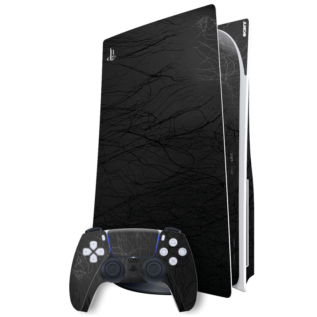 Playstation 5 (PS5) DISC Edition Luxuria Black Web Net Mesh Cocoon 3D Textured Skin Wrap Sticker Decal Cover Protector by EasySkinz | EasySkinz.com