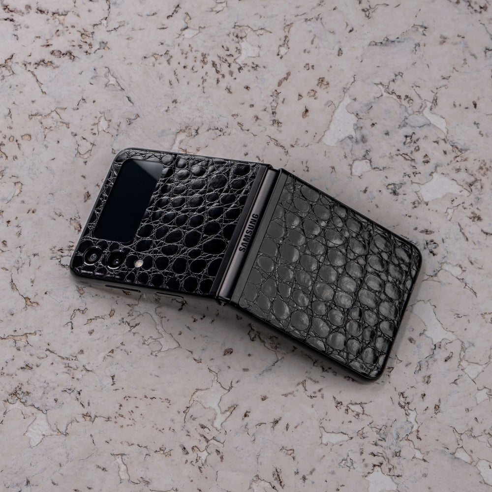 Samsung Galaxy Z Flip 3 LUXURIA BLACK ALLIGATOR Leather Skin