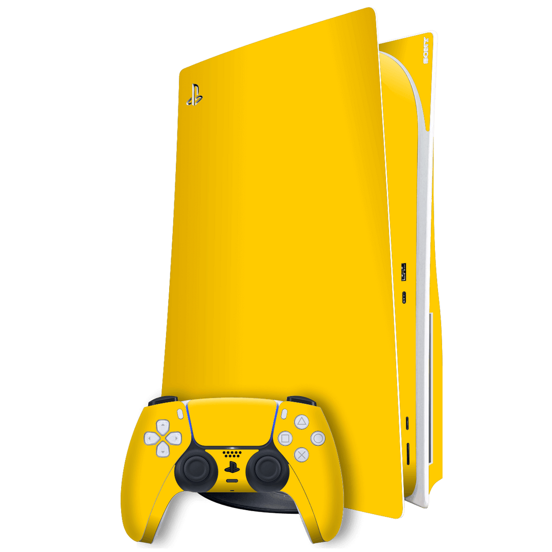 Playstation 5 (PS5) DISC Edition Gloss Glossy Golden Yellow Skin Wrap Sticker Decal Cover Protector by EasySkinz | EasySkinz.com