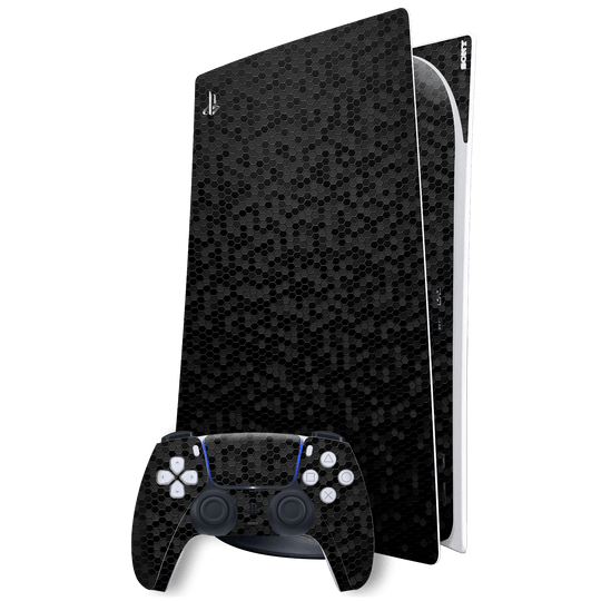 Playstation 5 (PS5) DIGITAL EDITION Luxuria Black Honeycomb 3D Textured Skin Wrap Sticker Decal Cover Protector by EasySkinz | EasySkinz.com