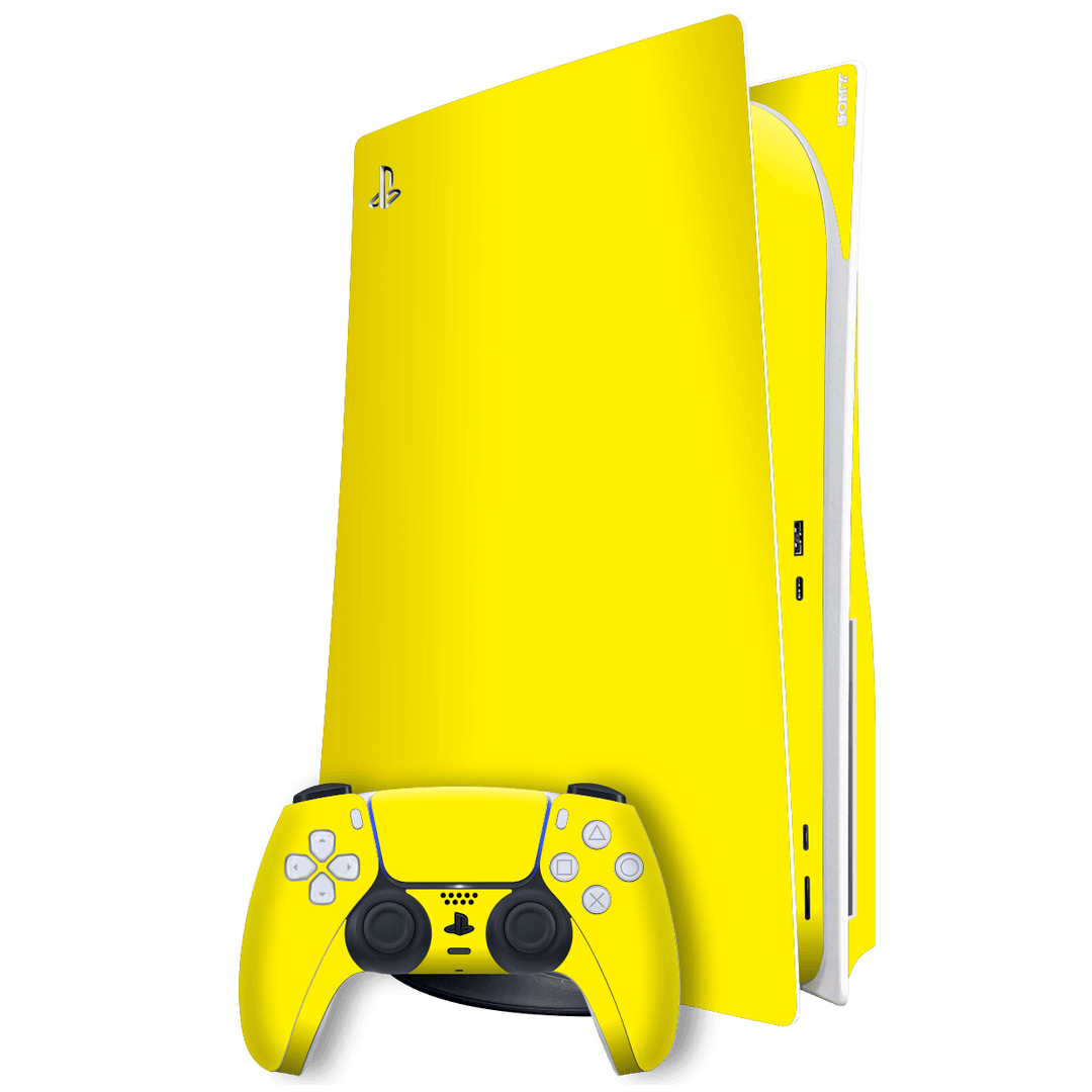 Playstation 5 (PS5) DISC Edition Gloss Glossy Lemon Yellow Skin Wrap Sticker Decal Cover Protector by EasySkinz | EasySkinz.com