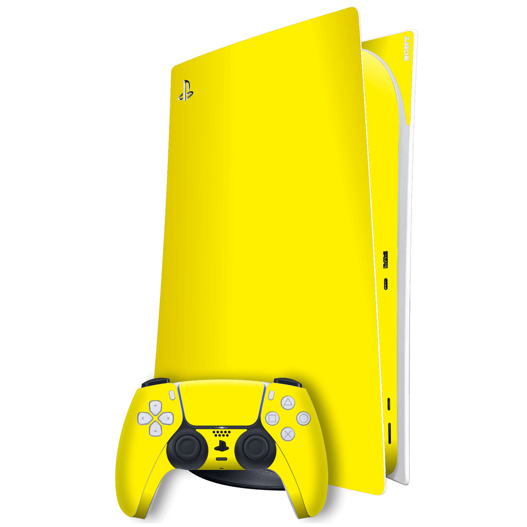 Playstation 5 (PS5) DIGITAL EDITION Gloss Glossy Lemon Yellow Skin Wrap Sticker Decal Cover Protector by EasySkinz | EasySkinz.com