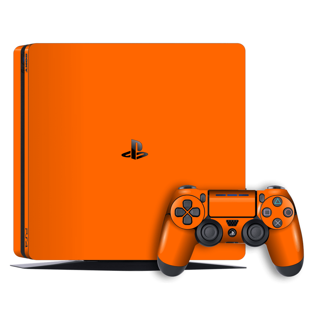 Playstation 4 SLIM PS4 Slim Glossy Orange Skin Wrap Decal by EasySkinz