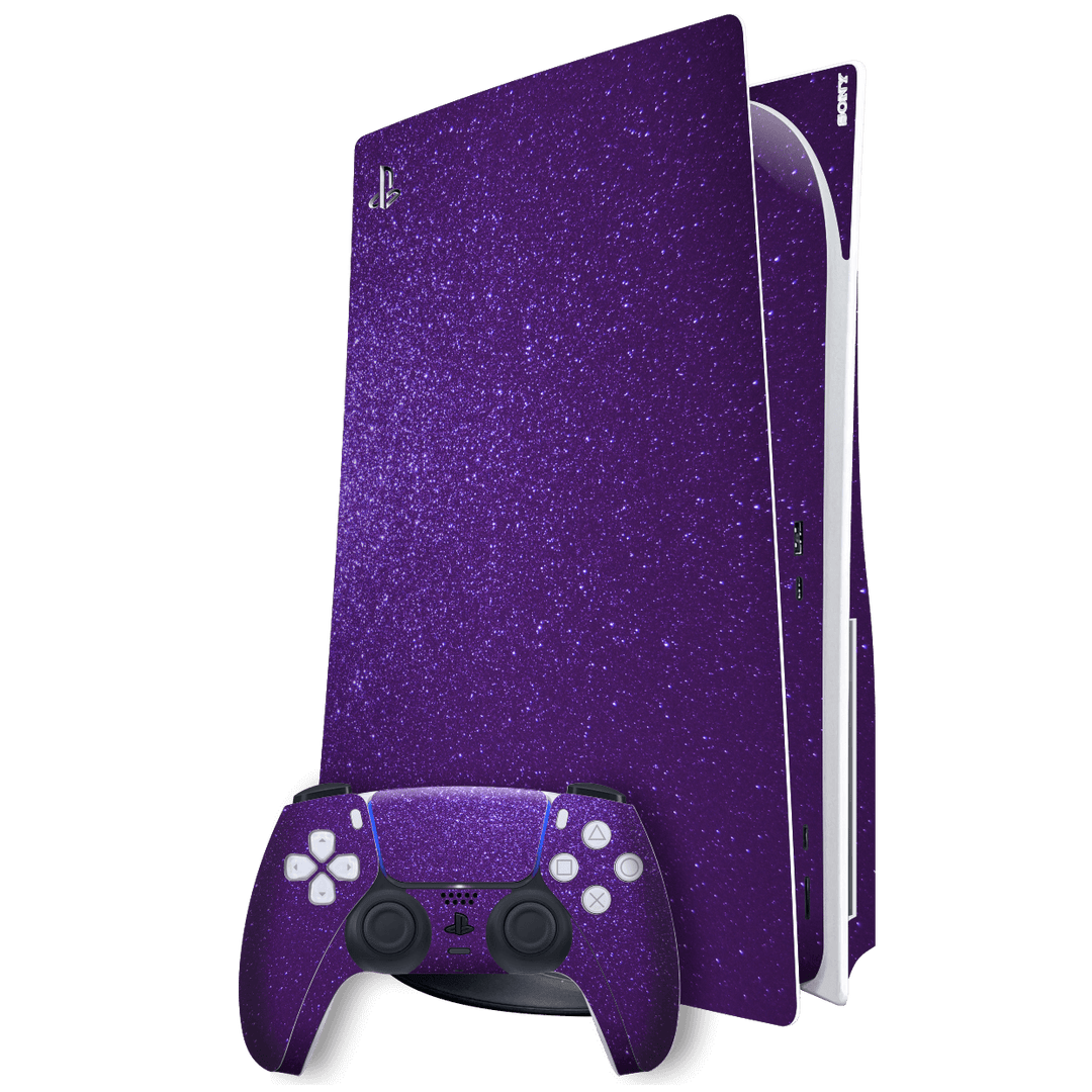 Playstation 5 (PS5) DISC Edition Diamond Purple Shimmering Sparkling Glitter Skin Wrap Sticker Decal Cover Protector by EasySkinz | EasySkinz.com