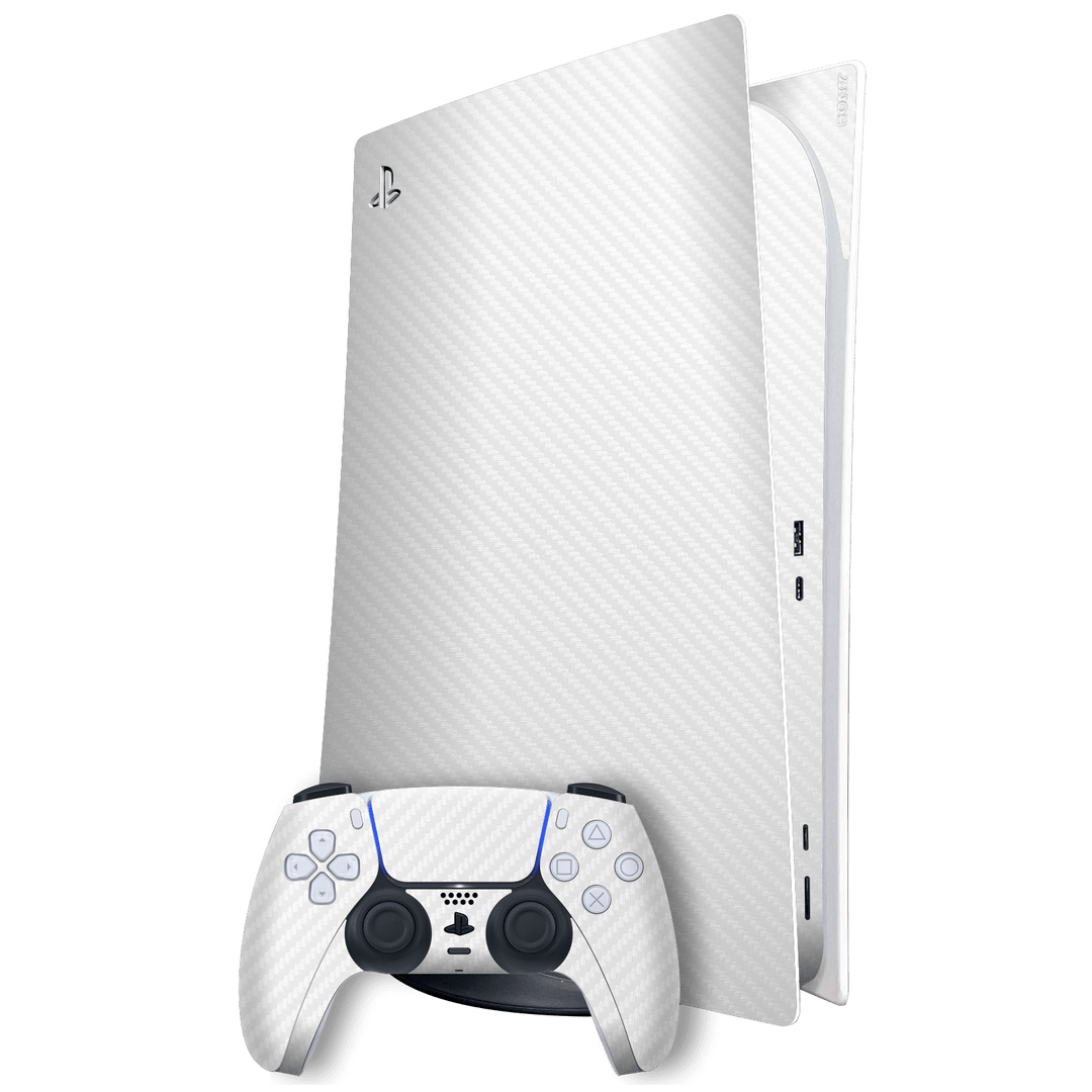 Playstation 5 (PS5) DIGITAL EDITION White 3D Textured Carbon Fibre Fiber Skin Wrap Sticker Decal Cover Protector by EasySkinz | EasySkinz.com